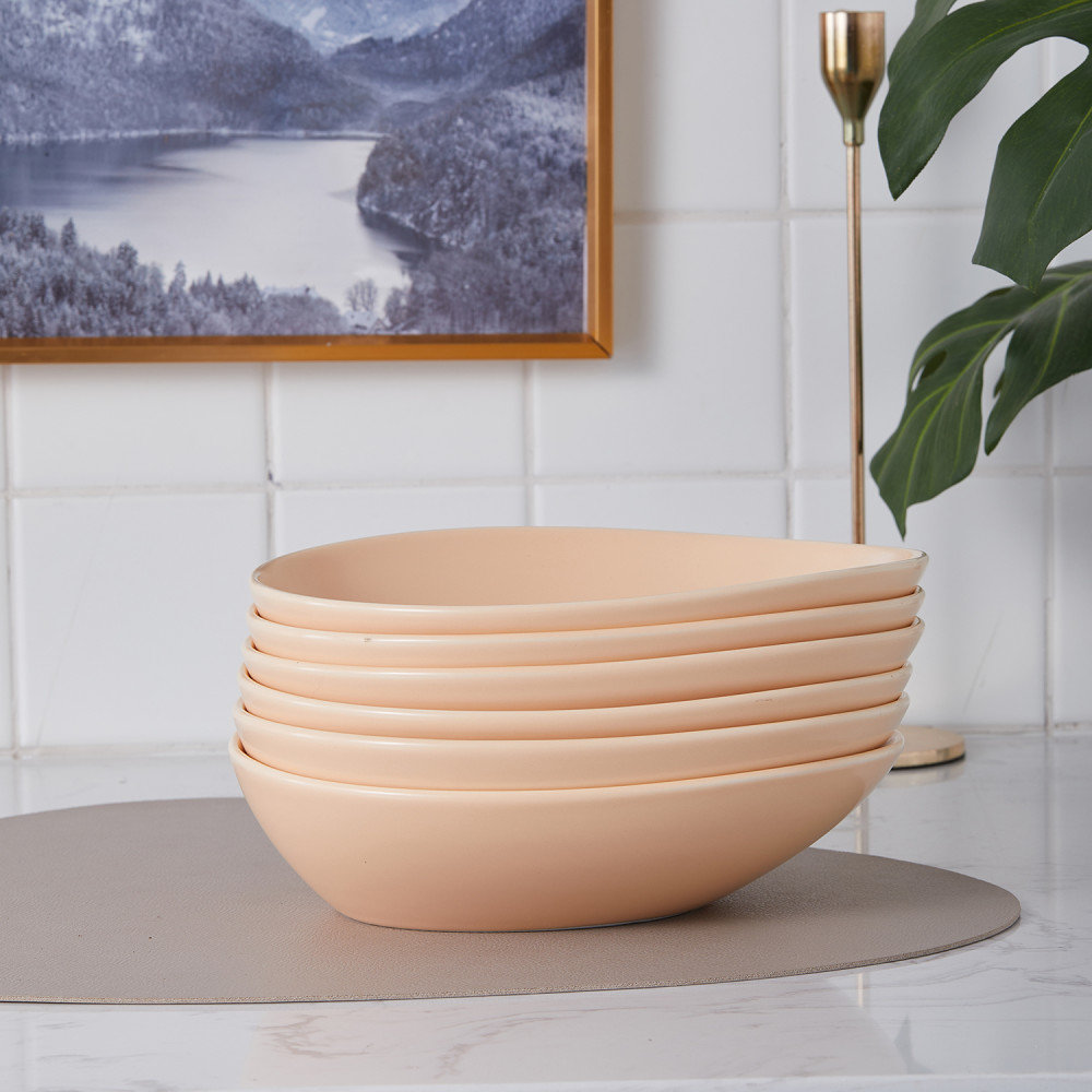 Stone Lain Delilah Pasta Bowl Set Porcelain, Pastel Orange