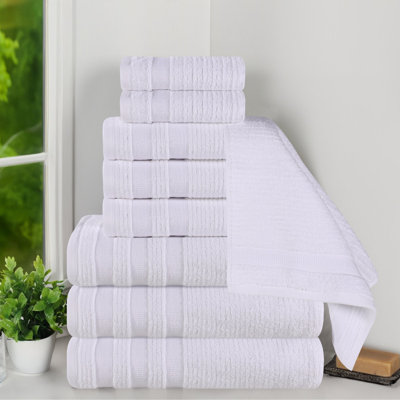 Ensemble de serviettes de bain à bordure géométrique en coton nervuré zéro pièce 9 pièces