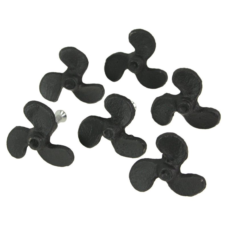 Boutons de porte et poignées de tiroir en fonte blanche antique de style nautique, ensemble de 6 — 4,4 cm de diamètre, 2,5 cm de profondeur