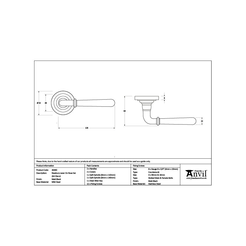 Newbury Interior Mortise Door Handle, Matt Black