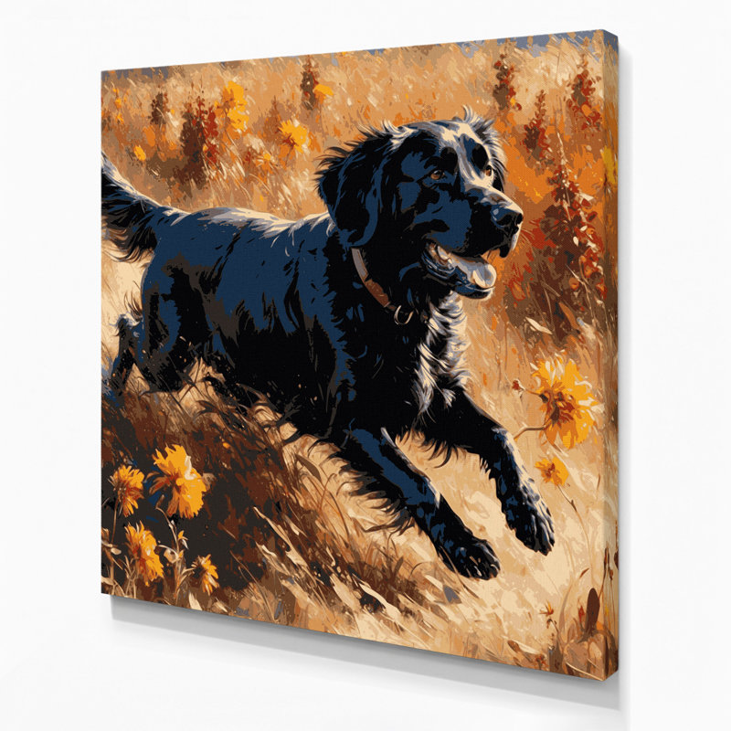 «Dogs Flat Coated Retriever», art mural sur toile brune, H 8 po x l 8 po