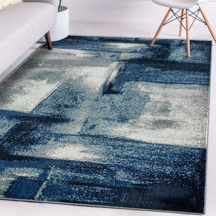 36x48 Aberdeen Navy and Tan Geo Crossd Chair Mat Rug - Rugs Town