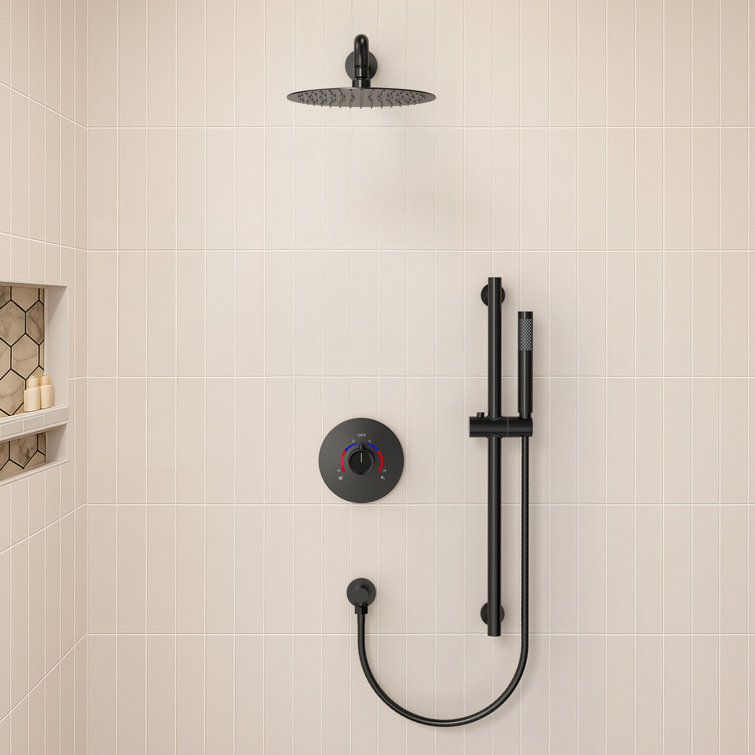 Wall Mount Pressure-Balanced Shower System,10" Rainfall Shower Head with Slider Bar Handheld Spray