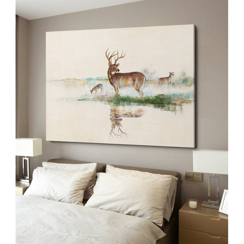 «Misty Deer», reproduction de peinture à l'huile sur toile tendue, H 16 po x l 20 po x P 1,5 po