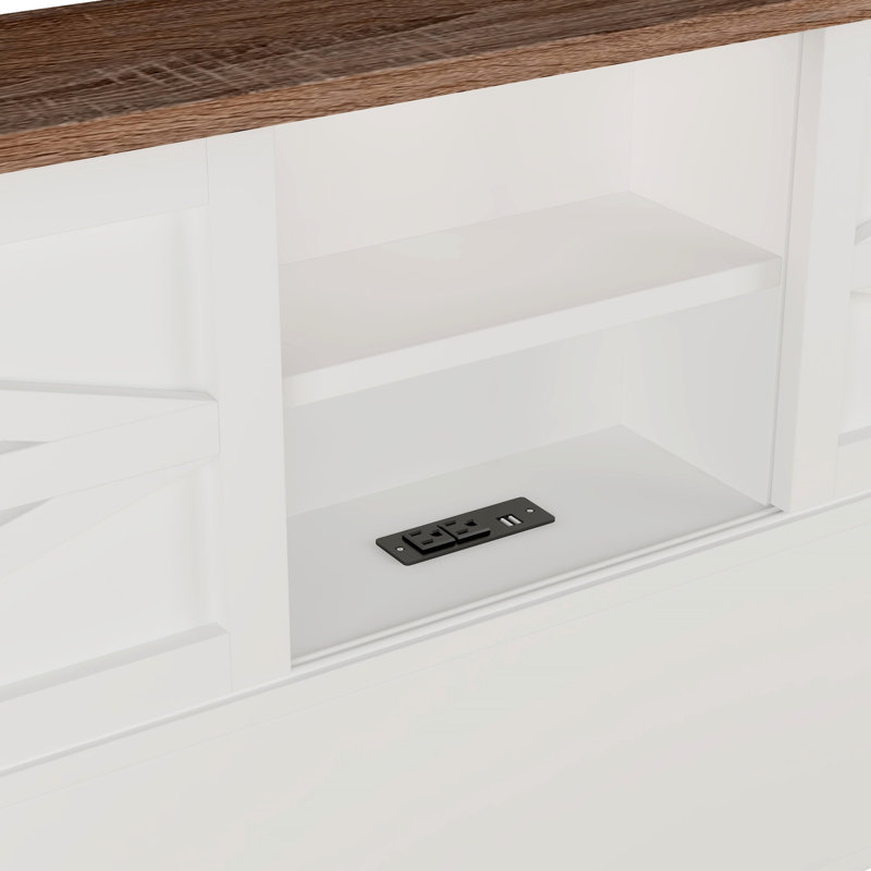 Lit plateforme double pleine grandeur avec porte de grange coulissante double et douille, support à lattes de bois, installation de charge de tête de lit à finition blanche et brune, bois, + brun, base à lattes stable