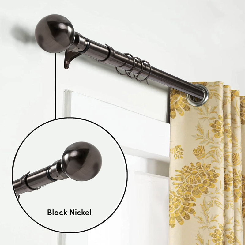 Waloo Premium-Quality Adjustable Plain Metal Curtain Rod for Heavy Room Darkening Panels (with Finials), 160-300cm