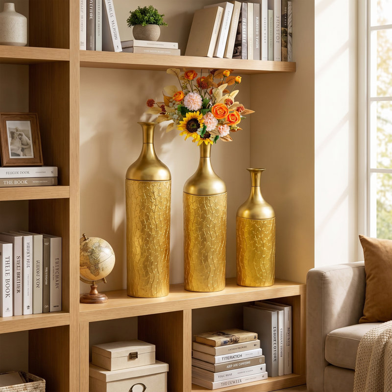 Ensemble de 3 vases de plancher Gold, Gold Leaf