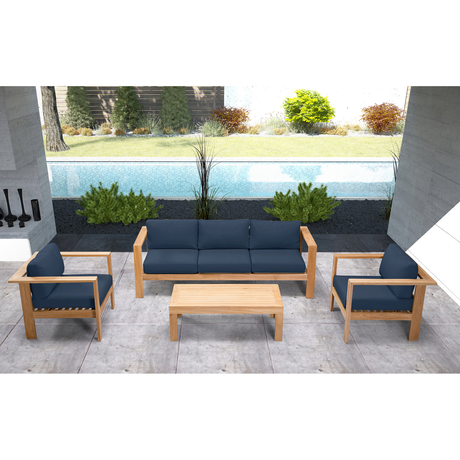 Sonoma 5 - Person Patio Conversation Set, Spectrum Indigo Sunbrella®, 4 Pcs: Table, Sofa, 2 Chairs