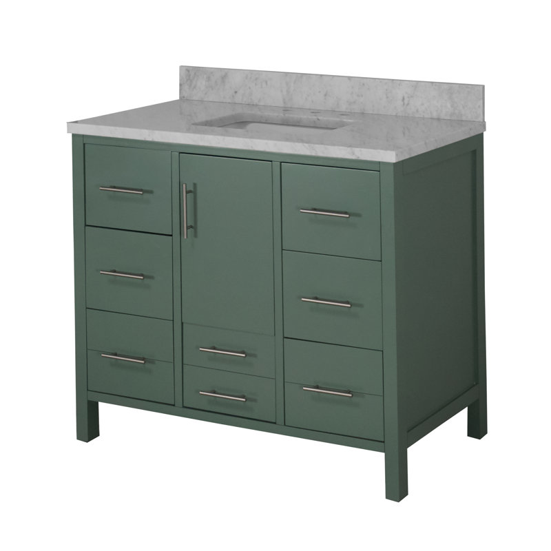 Ensemble de meuble-lavabo simple 42 po Kiara, Vert sauge, Marbre de Carrare