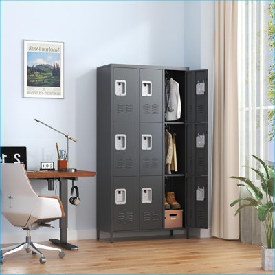 Lockers | 9-Door 72"H Metal Storage Locker Cabinet with Individual Locks, for School Office Gym Home, charcoal gray | Modern | Bedroom
