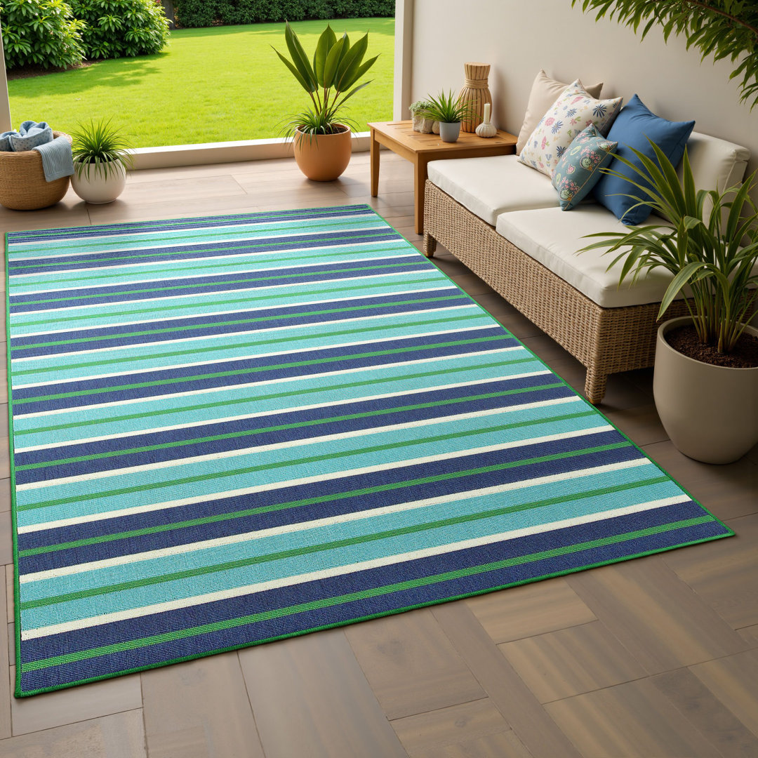 Deltana Striped Blue/Green Indoor/Outdoor Area Rug Lark Manor™ Rug 