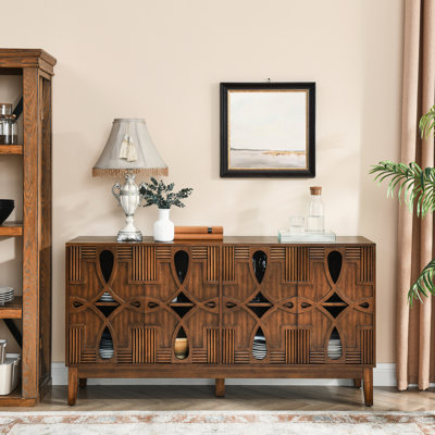 60.5" Mid Century Modern Walnut Sideboard. Buffet Cabinet With Ample Storage. 4 Doors & Adjustable Shelves For Bedroom, Living Room. Solid Wood. Tv Me