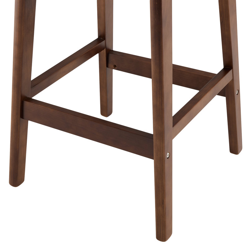 25" Black Faux Leather and Wood Counter Height Bar Stools with Rattan Backrest
