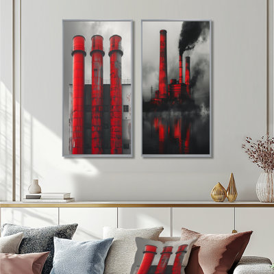 Ensemble d'icônes murales monochromes rouges et industrielles industrielles Power Plant I - Power Plants
