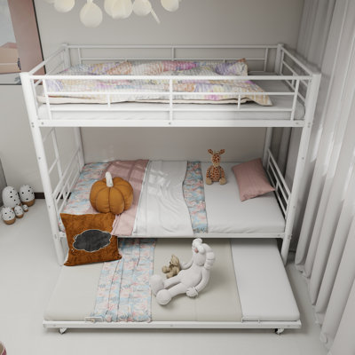 Heavy-duty Sturdy Meta Twin over Twin Bunk Bed/l/ Noise Reduced/ Safety Guardrail/No Box Spring Needed,White