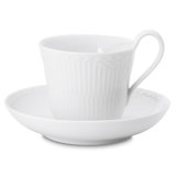 Royal Copenhagen White Fluted Half Lace High Handle Teacup & Saucer