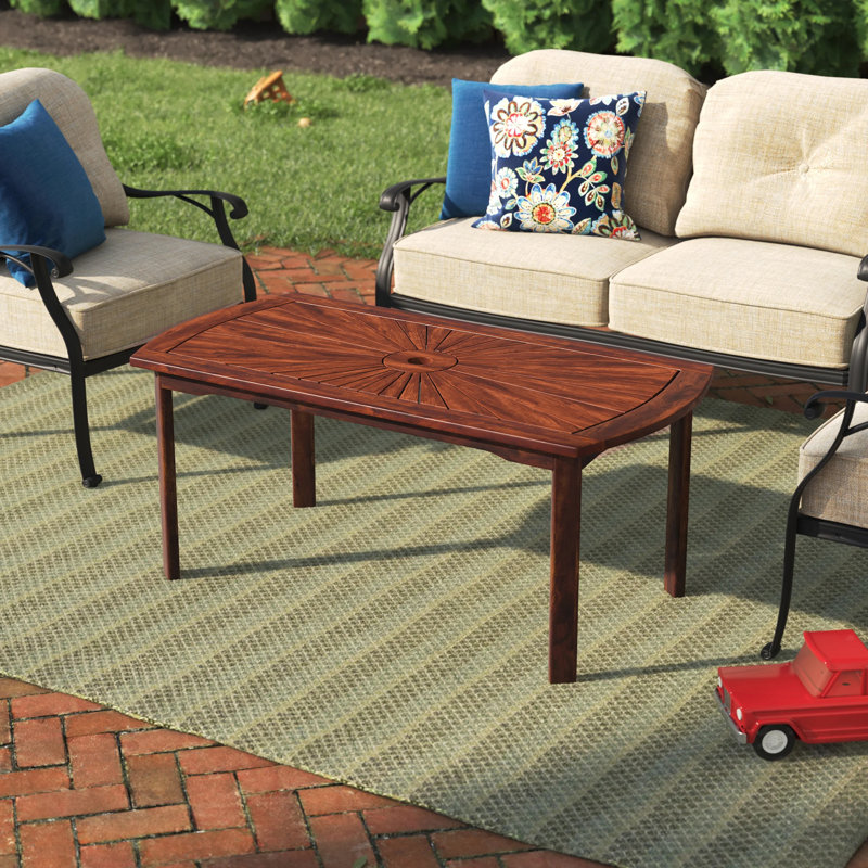Ponce Rectangular Acacia Outdoor Coffee Table With Umbrella Hole , 47'' in. W 23.5'' in. D