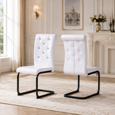 UrbanElegance Modern Minimalist Dining Chair Set with C-Shaped Cantilever Frame and Crocodile Faux Leather Upholstery