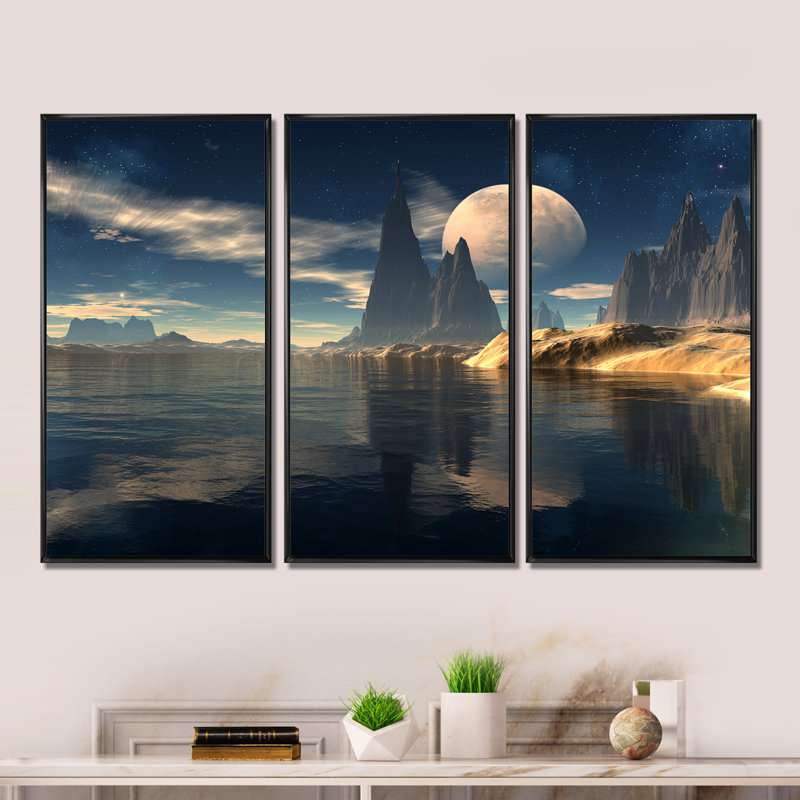 Antara Alien, ensemble de 3 toiles encadrées, Cadre noir, H 28 po x l 36 po x P 1 po