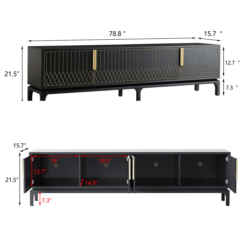 Luxury TV Stand For Tvs Up To 85" with 4-Door Storage Cabinet and Metal Handles, No Assembly Required
