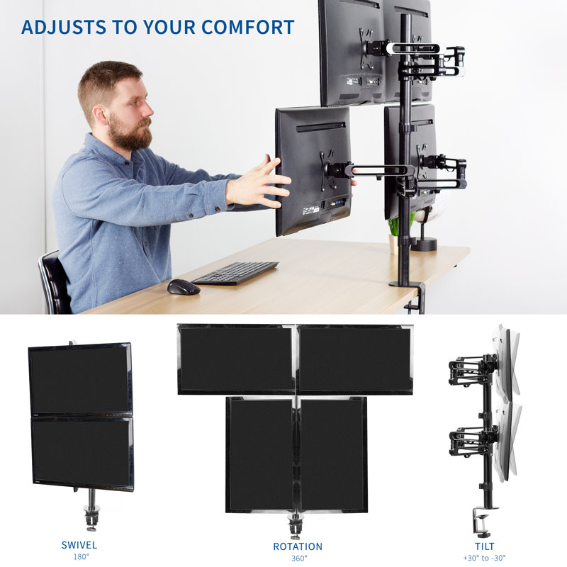 Aluminum Quad Monitor Desk Mount with Articulating Arms