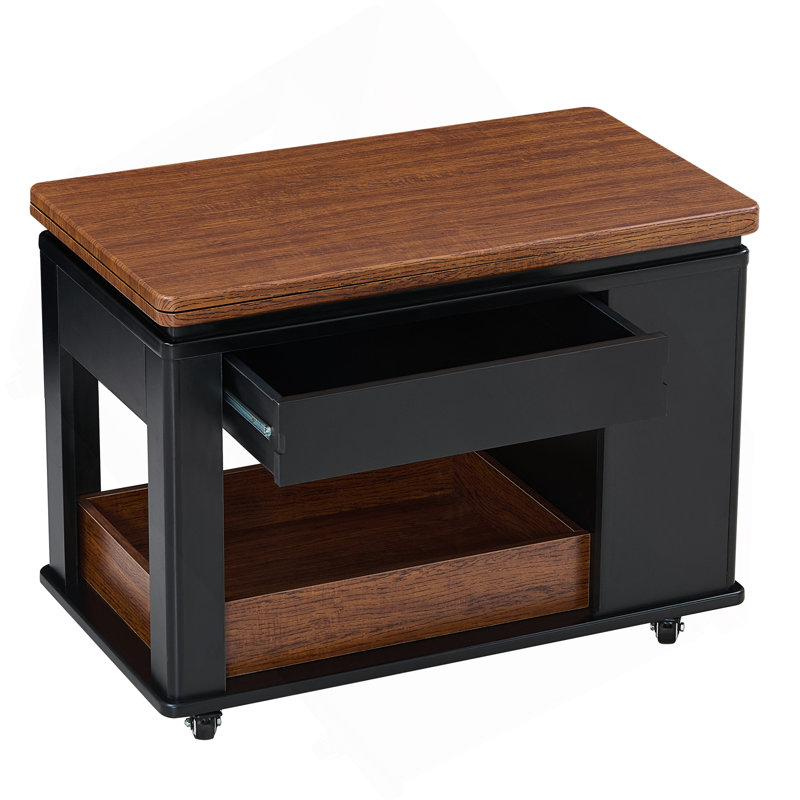 Table basse / table d'appoint moderne 27,6 po avec plateau pliable et roulettes, rangement à plusieurs niveaux, Gris