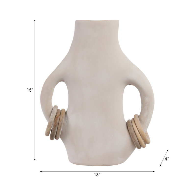 Handmade Clay Table Vase, 15" H x 13" W x 13" D
