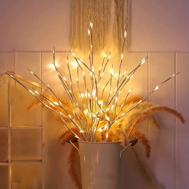 4 Pack Led Branch Light Battery Operated Lighted Branch Vase Filler Willow Tree Artificial Little Twig Power Golden 30 Inch 20 LED for Home Romantic Decoration