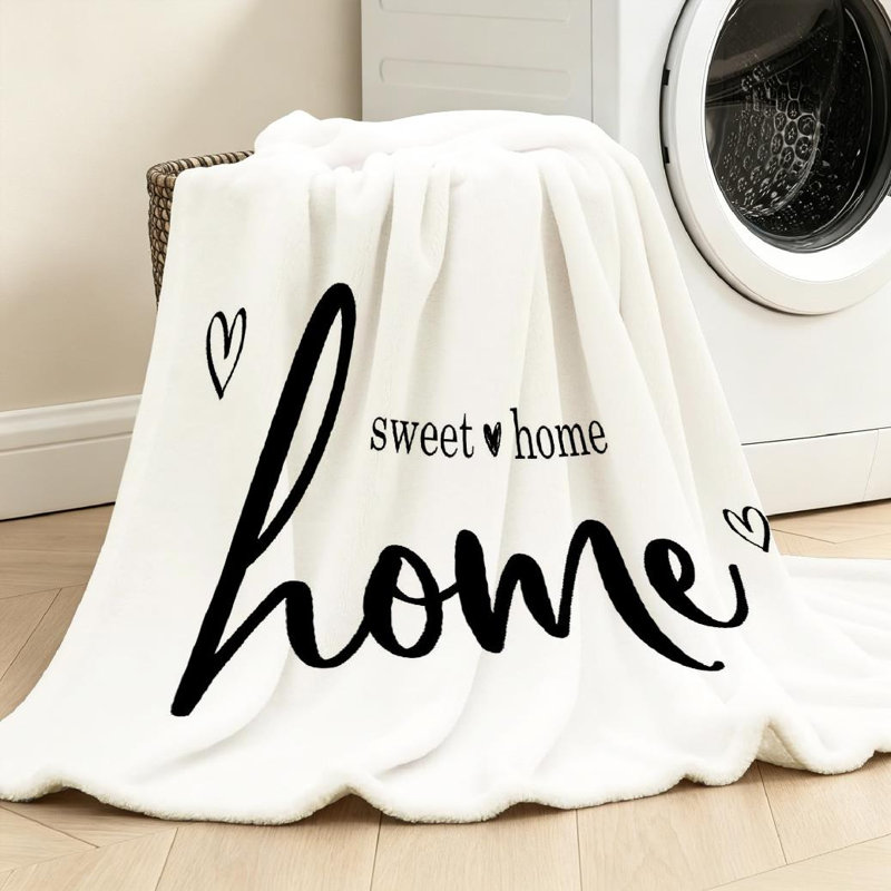 Jeté en molleton blanc ultra doux en flanelle, imprimé simple face Home Sweet, Throw 50" x 60"