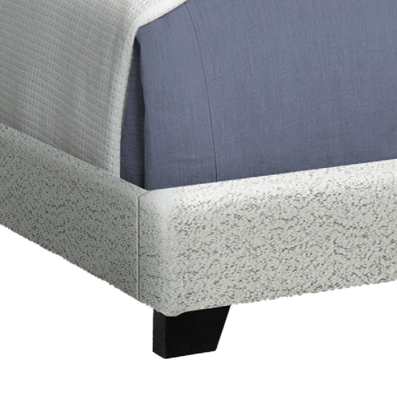 Grand lit bas Foxa, tête de lit capitonnée à boutons, boucle gris clair, Gris clair, Grand