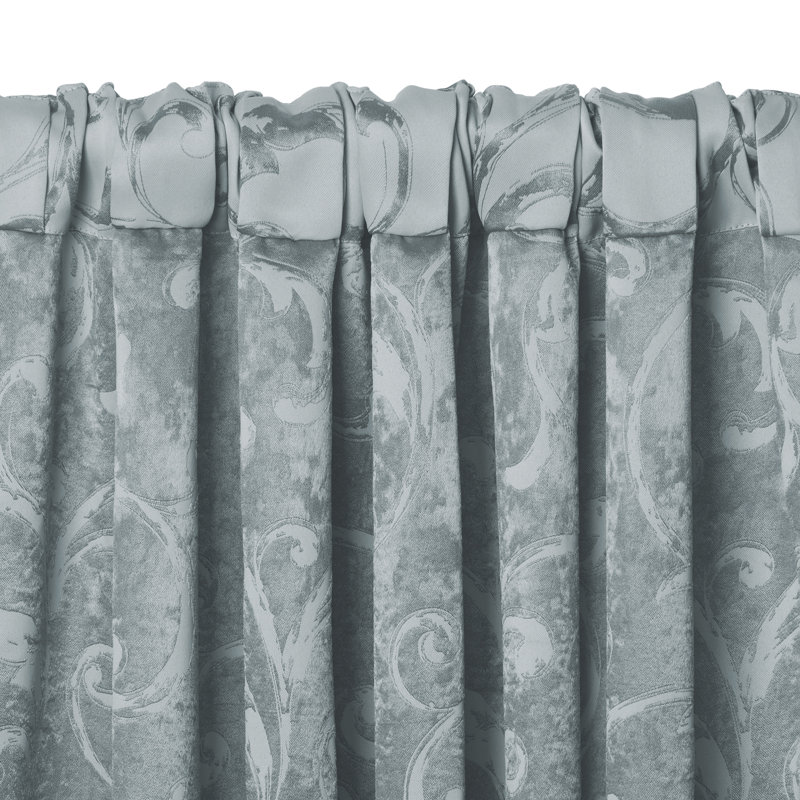 Rakowski Jacquard Scroll Damask Blackout Single Curtain Panel, Blue, 52" W x 84" L