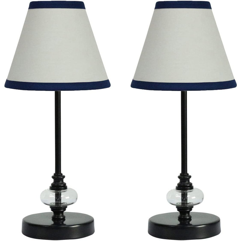 Ensemble de lampe de table 15 po Rothrock, Noir mat, Blanc avec bleu