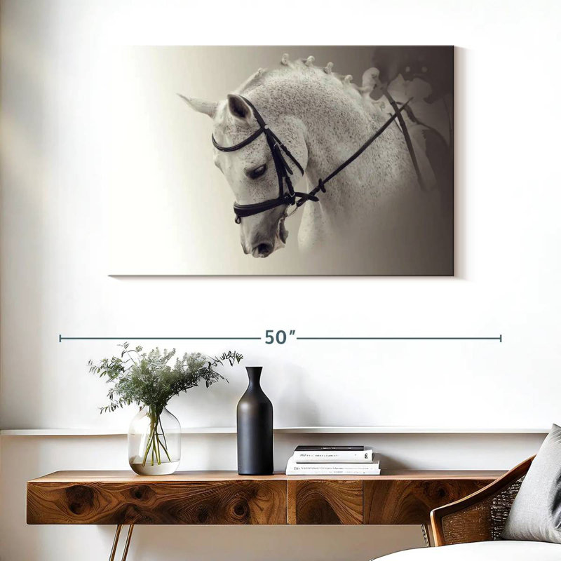 White Dressage Horse, 26" H x 39" W