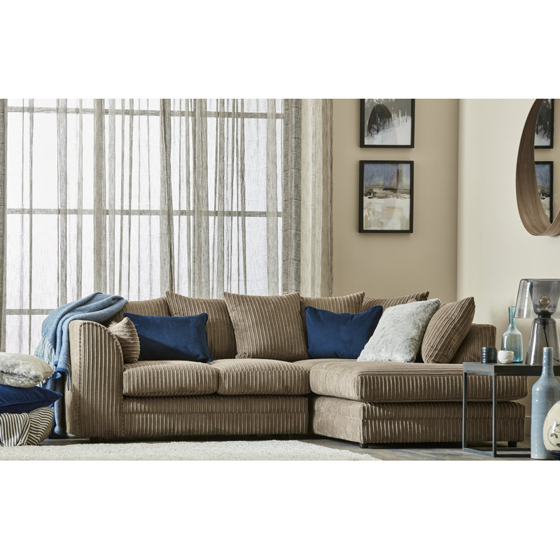 Moana 3 Seater Corduroy Corner Sofa , Right Hand Facing, Coffee