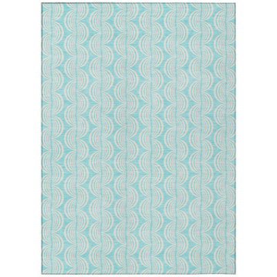 9' X 12' Aqua And Beige Ogee Washable Indoor Outdoor Area Rug