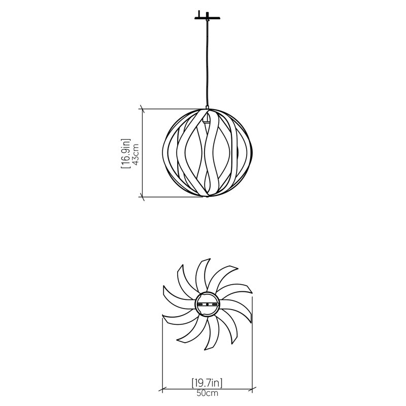 Luminaire suspendu simple à 1 lumière Clean, Noyer noir