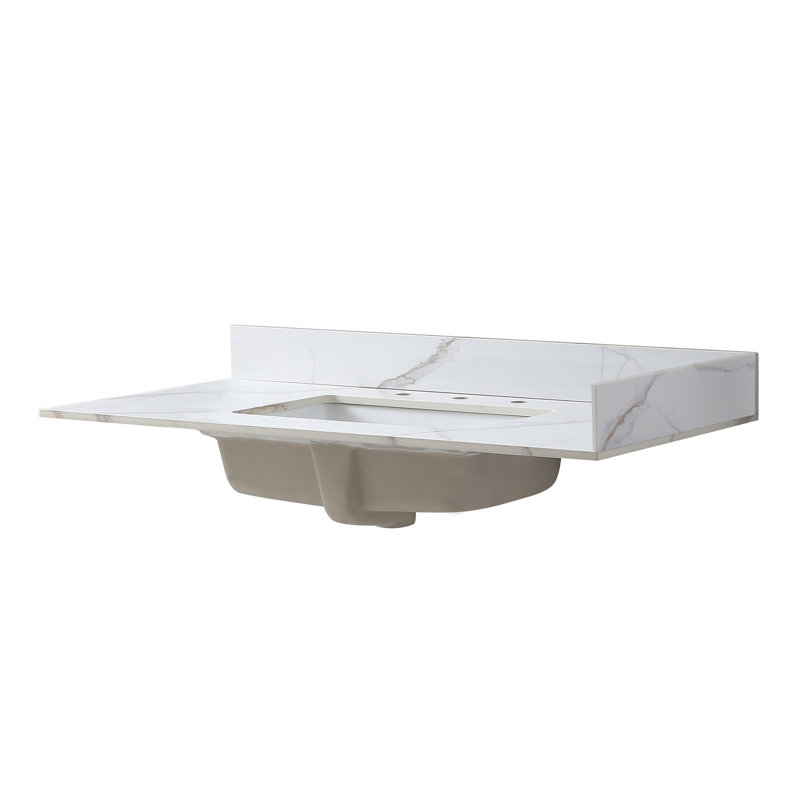 Dessus de meuble-lavabo doré 22 po x 4 po - Blanc, retrait des taches simple, charisme à la mode, continuum d'installation facile, sol de pierre frittée certifié pour la garantie de la qualité, stable, durable,