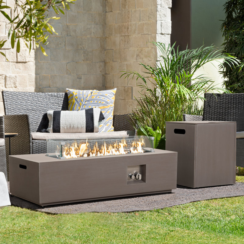 werph 12" H X 42" W Propane Outdoor Patio Fire Pit Table Set, 50,000 BTU, Wind Guard, Glass Stones, Smokeless, Extra Cover