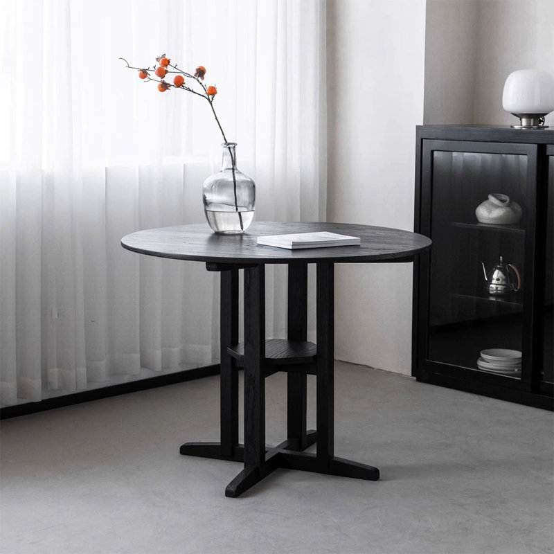 Black Round Solid Wood Dining table, 29.53"H x 39.37"L x 39.37"W