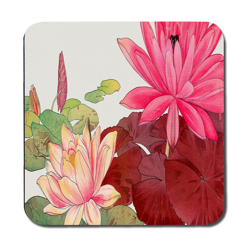 Lotus Flower Placemat And Coaster Set With Pink Water Lily Design