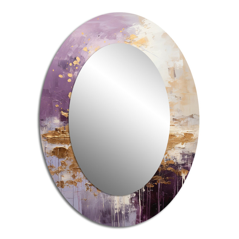Purple And Gold Mountain Landscape III - Purple Modern Oval Wall Mirror, 40" x 30"