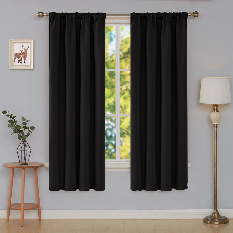 Maksymilan Room Darkening Curtain Pair, 38" W x 63" L, Black