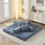 Lit convertible pliant en bleu, polyvalent pour se prélasser et dormir, tissu chenille doux, espace de rangement, rembourrage rapide après avoir déballé le matelas pour dormir, rembourrage, oreillers inclus-1756344813