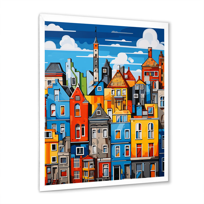 «Krittika City Copenhagen Popart II», reproduction sur toile, Cadre photo blanc, H 32 po x l 16 po x P 1 po