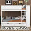 Lit superposé simple au-dessus de simple avec bibliothèque, cadre de lit superposé en bois avec 2 tiroirs et tablettes de rangement à plusieurs niveaux-146854833
