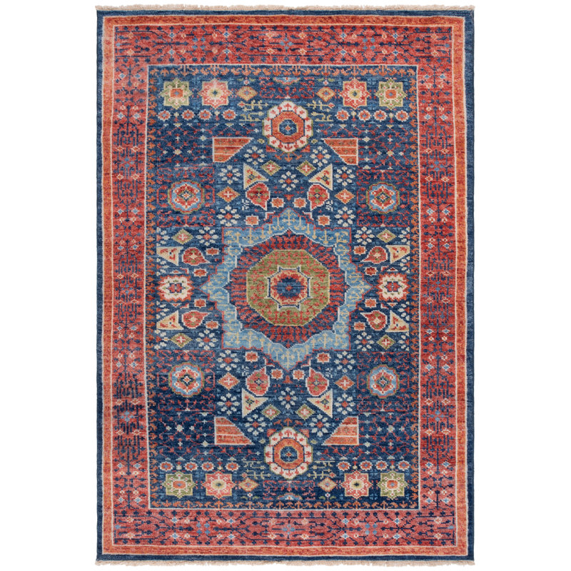 Hand Knotted Wool And Cotton Southwestern Rug, Rectangle 6' x 9'