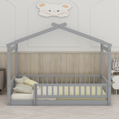Wood Bed House Bed Frame With Fence