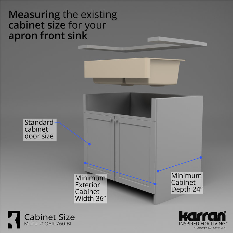 Karran Retrofit Farmhouse/Apron-Front Quartz Composite 34'' X 21-1/4'' 60/40 Double Bowl Kitchen Sink, Matte Bisque