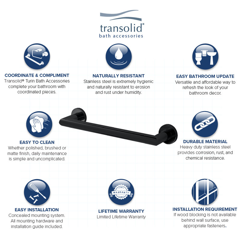 Turin Grab Bar, Black, 16" W