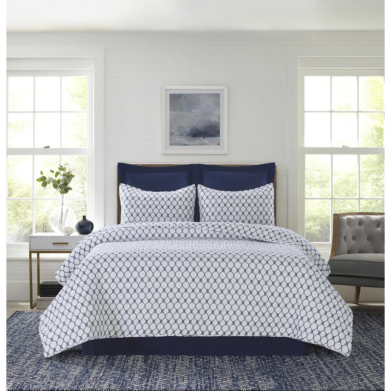 Modern & Contemporary Cotton Geometric Shapes Quilt, Full Quilt + 2 Standard Shams